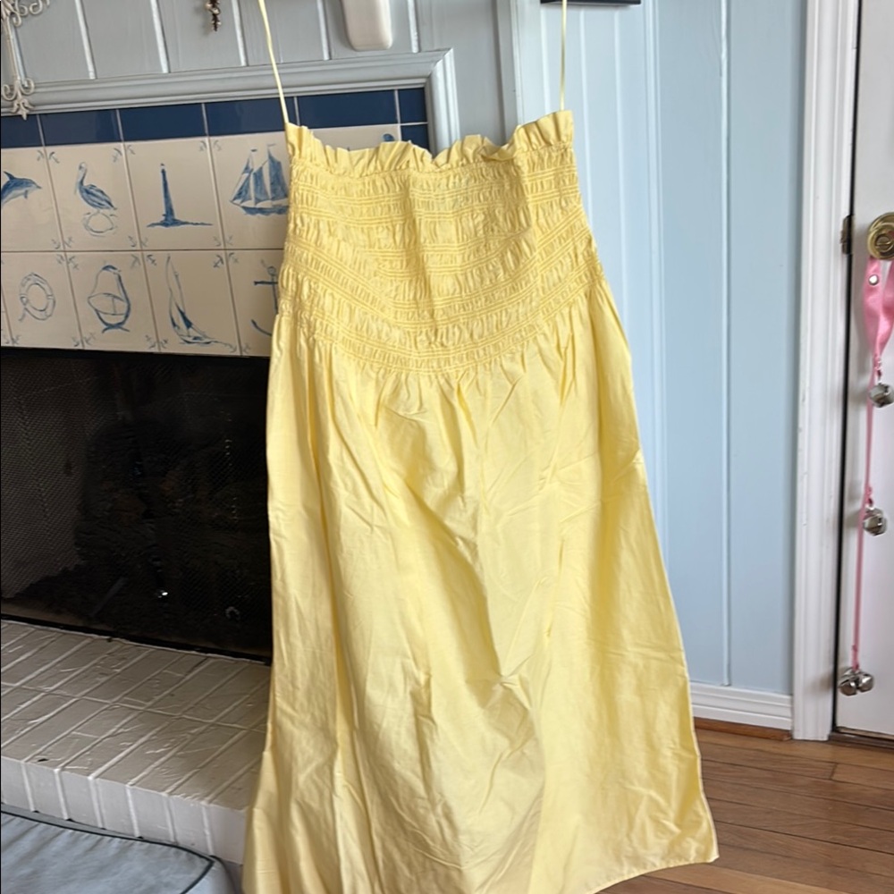 H&M Yellow Maxi Smocked Slip Dress